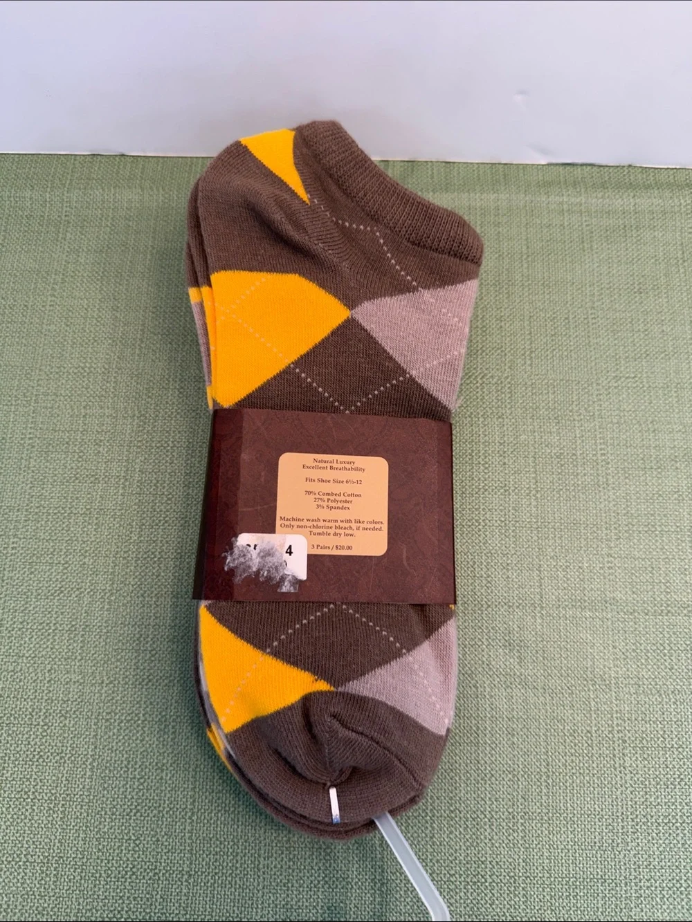 Men's Argyle & Patterned Ankle Socks - Yellow & Brown - Pack of 3